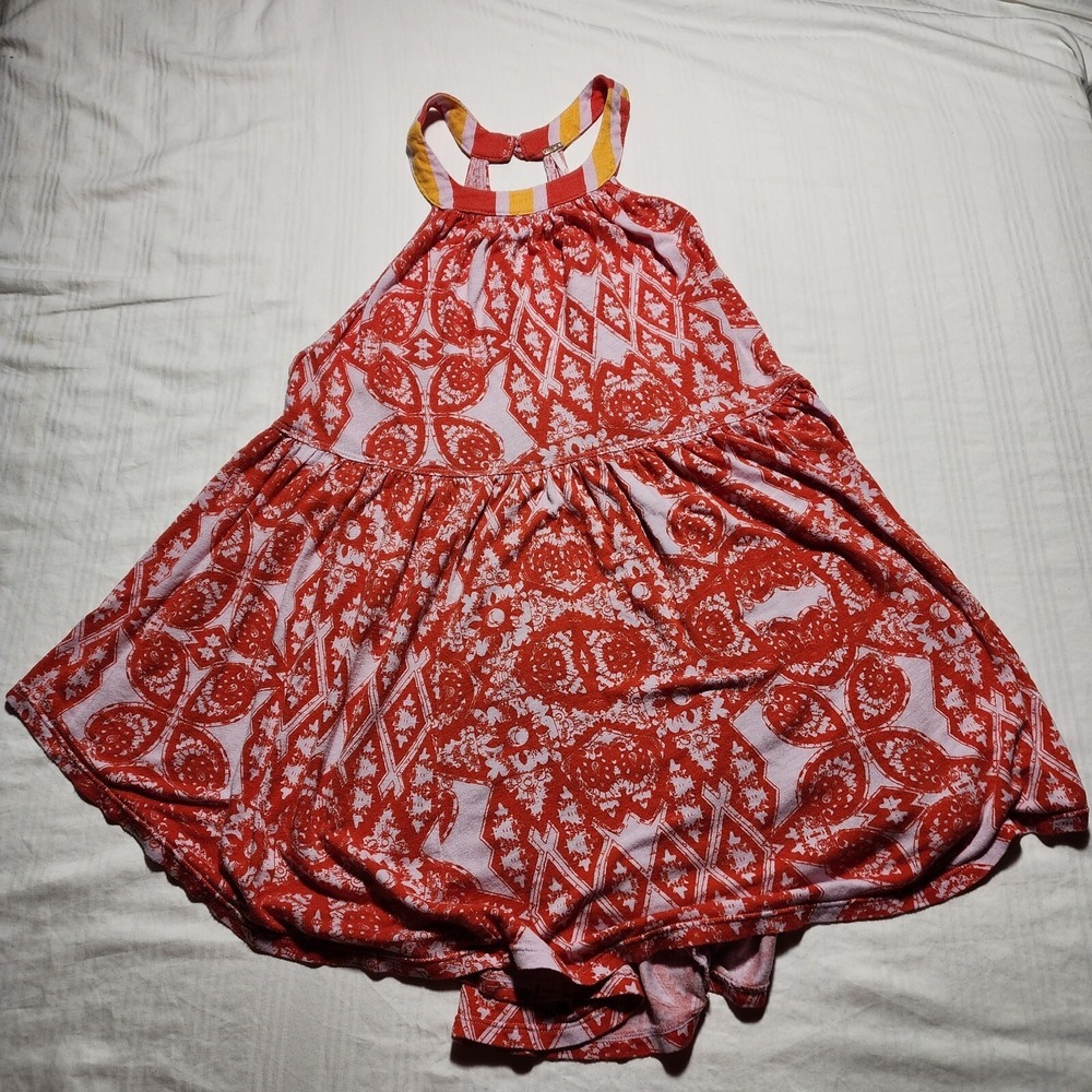 Free People Top Womens Small Red White Paisley Mock Neck Sleeveless Blouse Tank